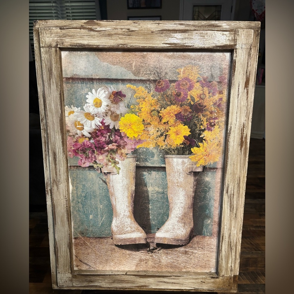 Rustic Floral Boot Wall Art